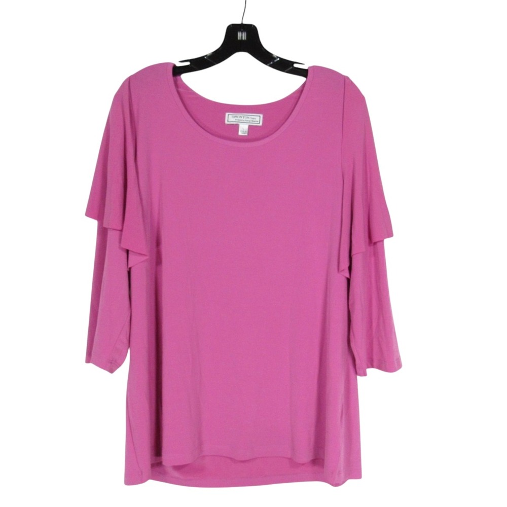 SIMONTON SAY By GEORGE SIMONTON Pink POLY-KNIT Pleated Drape Ruffle BLOUSE/TOP L